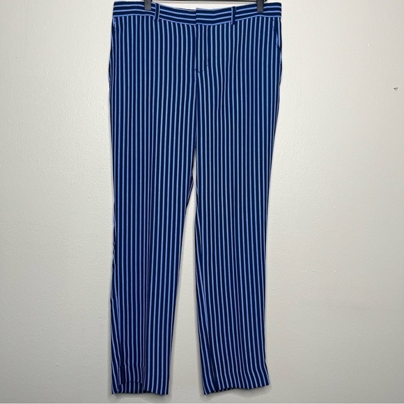Banana Republic Women Ryan Pants 8 Blue Stripe Office Business Slim Straight - Picture 1 of 11